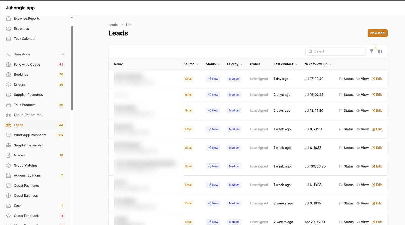 Enquiry pipeline — every request with an owner and a next step